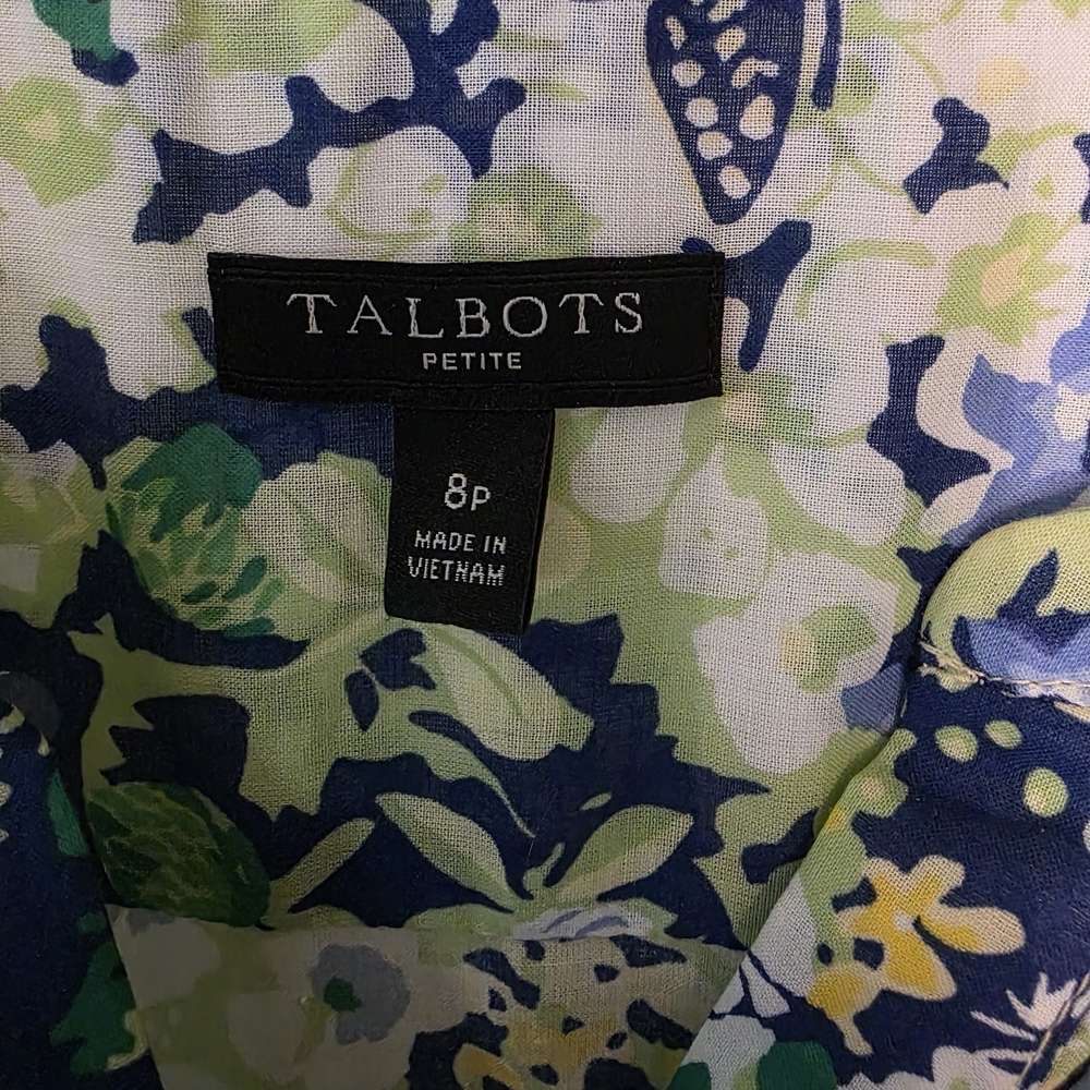 Talbots Floral Long Sleeve Dress - Blue and Green - Picture 3 of 4